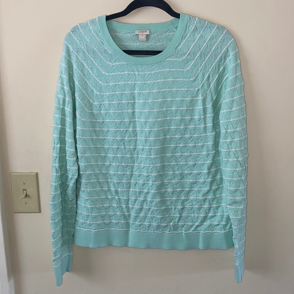 SPRING VIBES J. Crew Crew Neck Lightweight Aqua Striped Sweater size XL